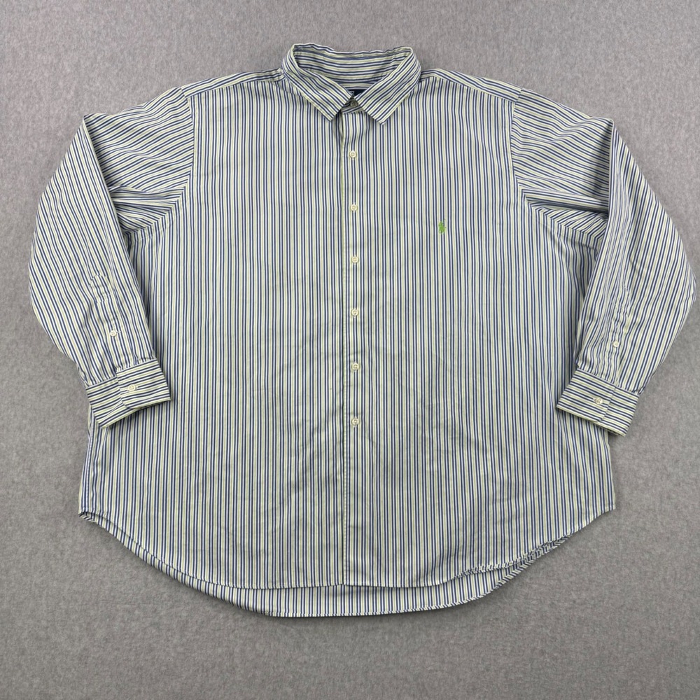Polo Ralph Lauren Shirt Mens 3XB Blue Striped 90s Classic Fit Long Sleeve Casual